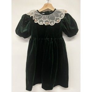 Vintage Bonnie Jean Green Velvet Lace Dress 6 x